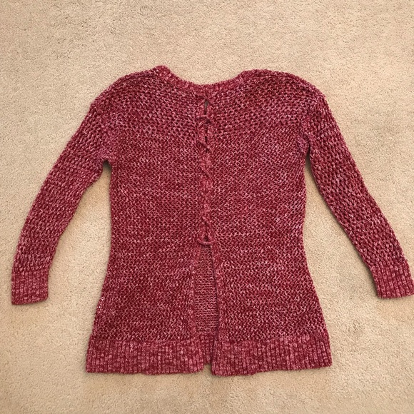 Lucky Brand Sweater Womens Small Burgundy Wine Scoop Neck Open Knit Split Back - Picture 3 of 11